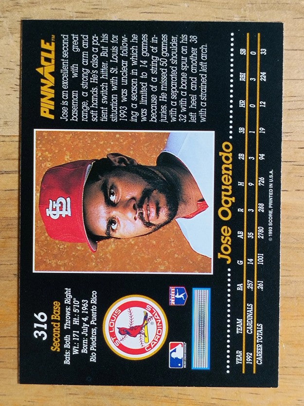 1993 Pinnacle #316 Jose Oquendo