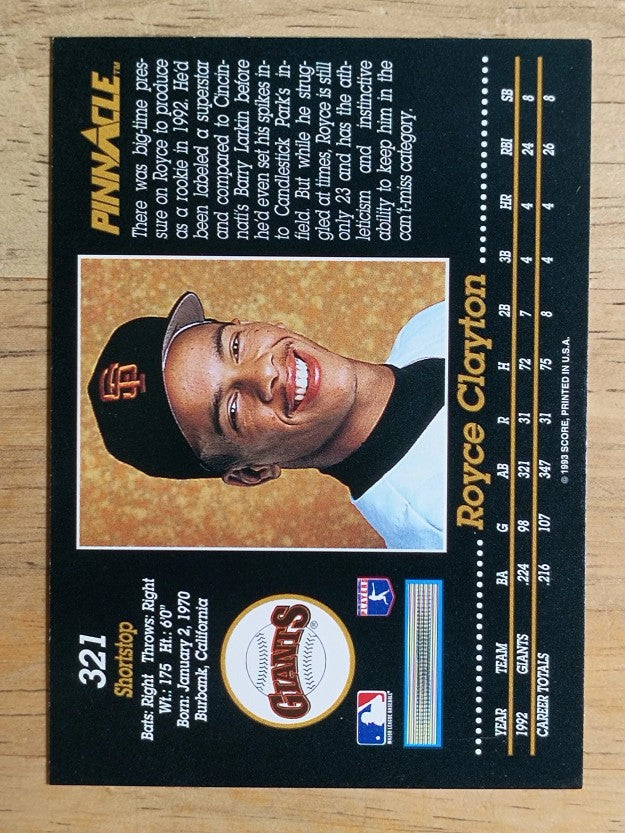 1993 Pinnacle #321 Royce Clayton