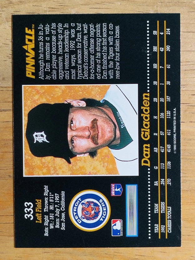 1993 Pinnacle #333 Dan Gladden