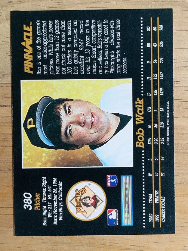 1993 Pinnacle #380 Bob Walk