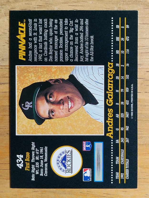 1993 Pinnacle #434 Andres Galarraga