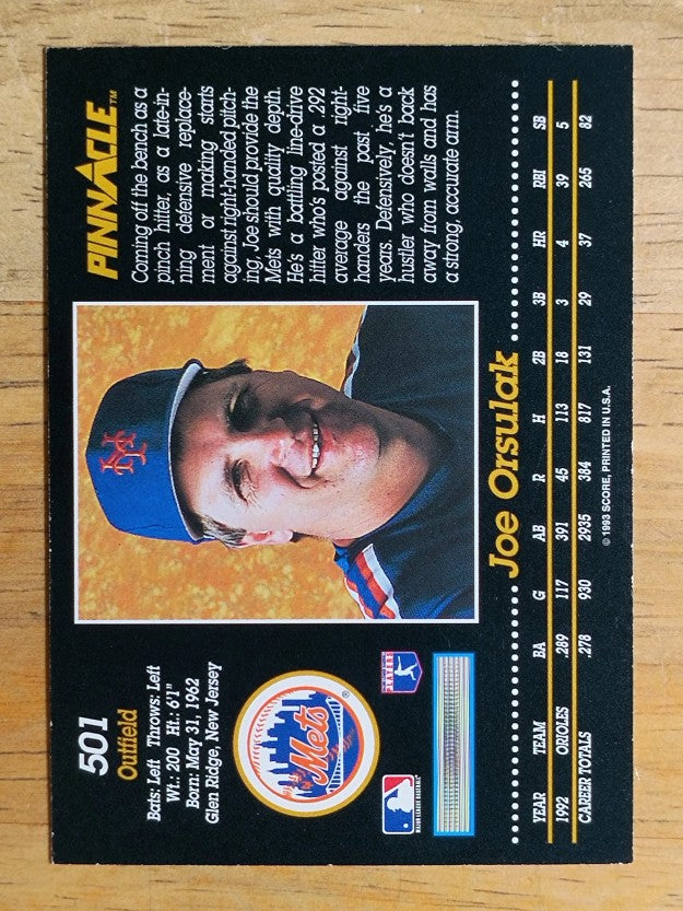 1993 Pinnacle #501 Joe Orsulak