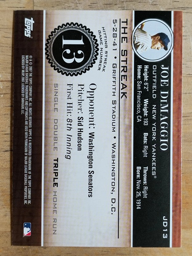 2007 Topps DiMaggio Streak #JD13 Joe DiMaggio