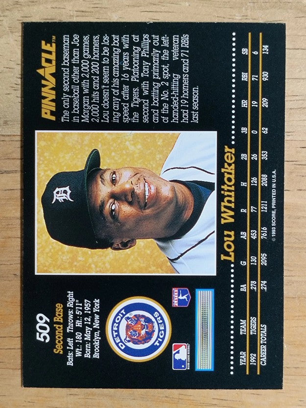 1993 Pinnacle #509 Lou Whitaker