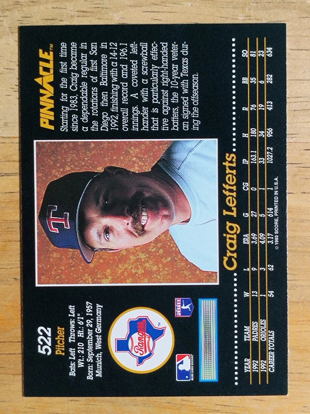 1993 Pinnacle #522 Craig Lefferts
