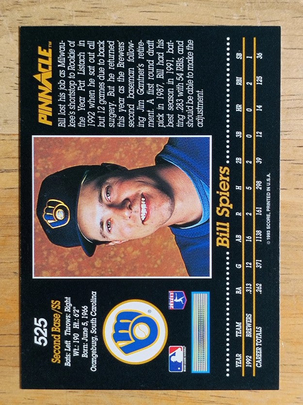1993 Pinnacle #525 Bill Spiers