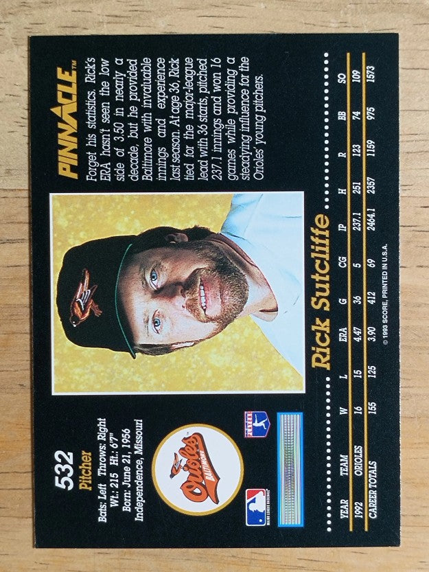 1993 Pinnacle #532 Rick Sutcliffe