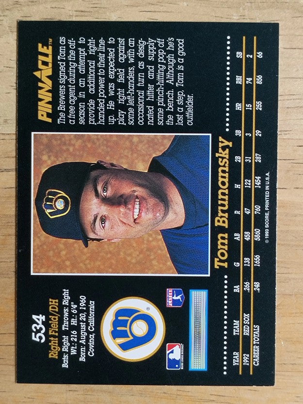 1993 Pinnacle #534 Tom Brunansky
