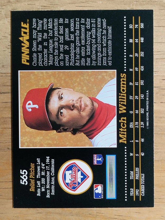 1993 Pinnacle #565 Mitch Williams