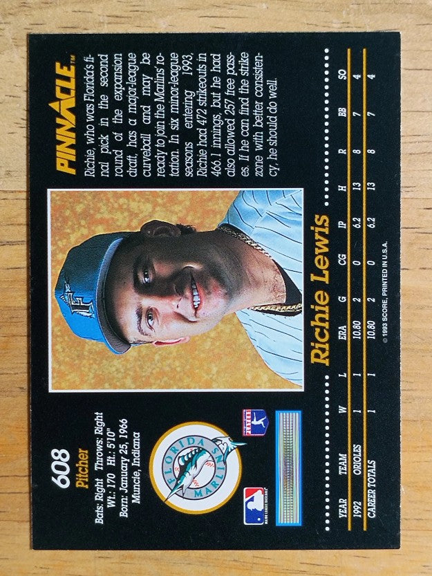 1993 Pinnacle #608 Richie Lewis RC