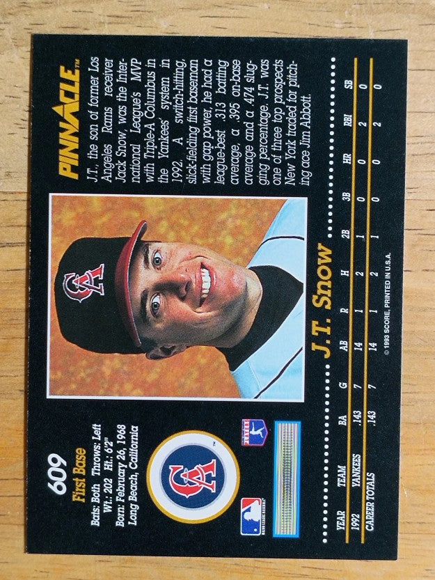 1993 Pinnacle #609 J.T.Snow RC