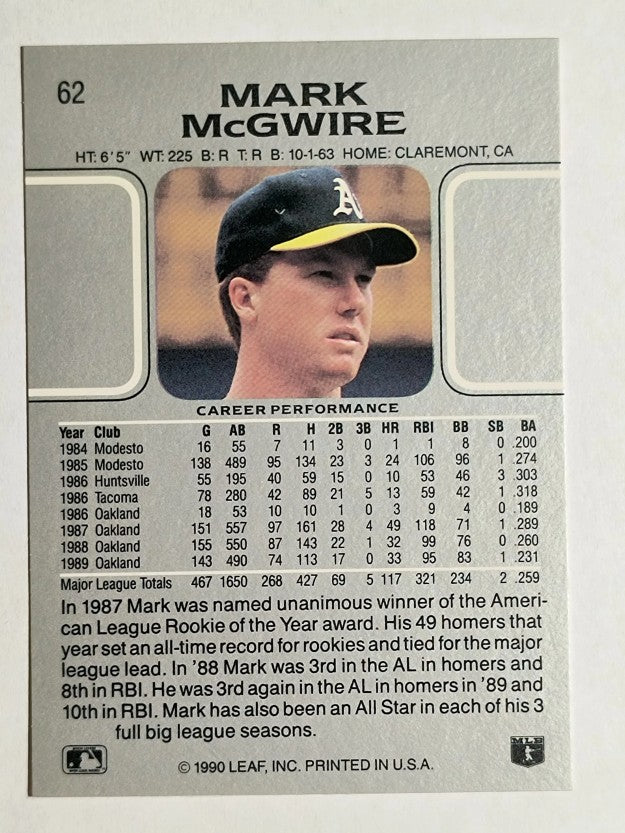 1990 Leaf #62 Mark McGwire