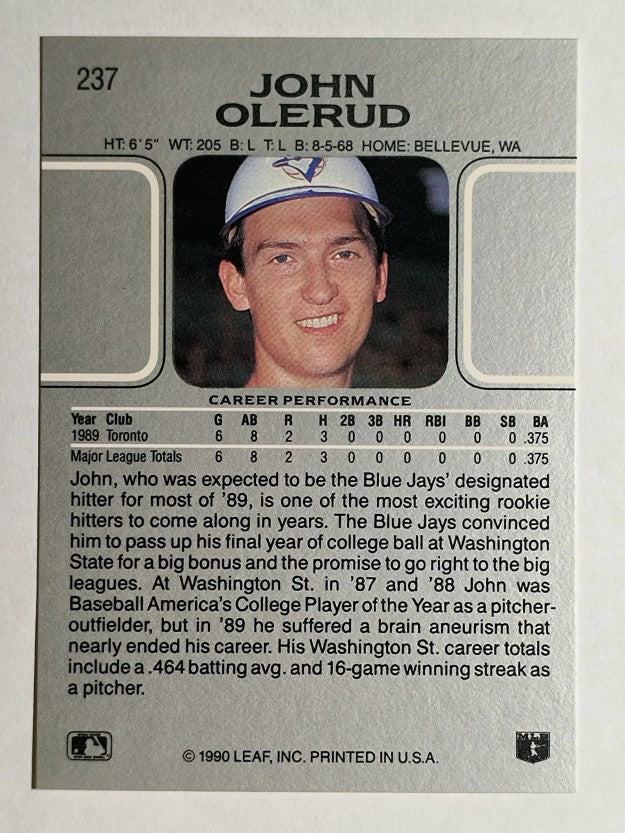 1990 Leaf #237 John Olerud RC