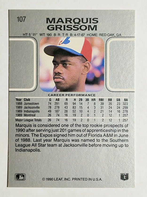 1990 Leaf #107 Marquis Grissom RC