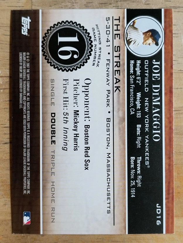 2007 Topps DiMaggio Streak #JD16 Joe DiMaggio