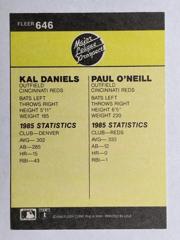 1986 Fleer #646 Paul O'Neill RC