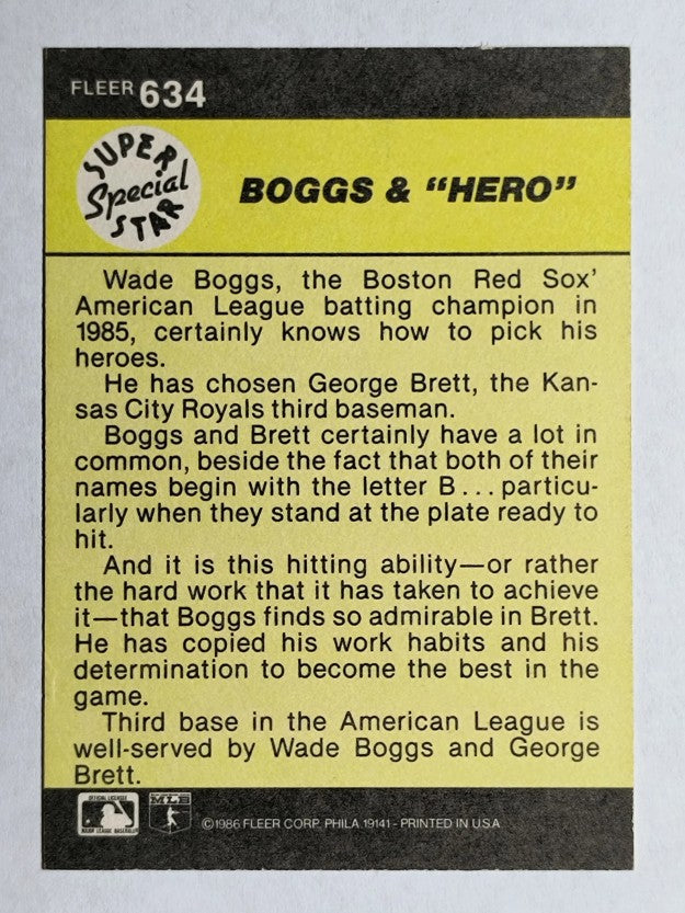 1986 Fleer #634 Wade Boggs/George Brett