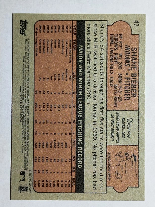 2021 Topps Heritage #47 Shane Bieber