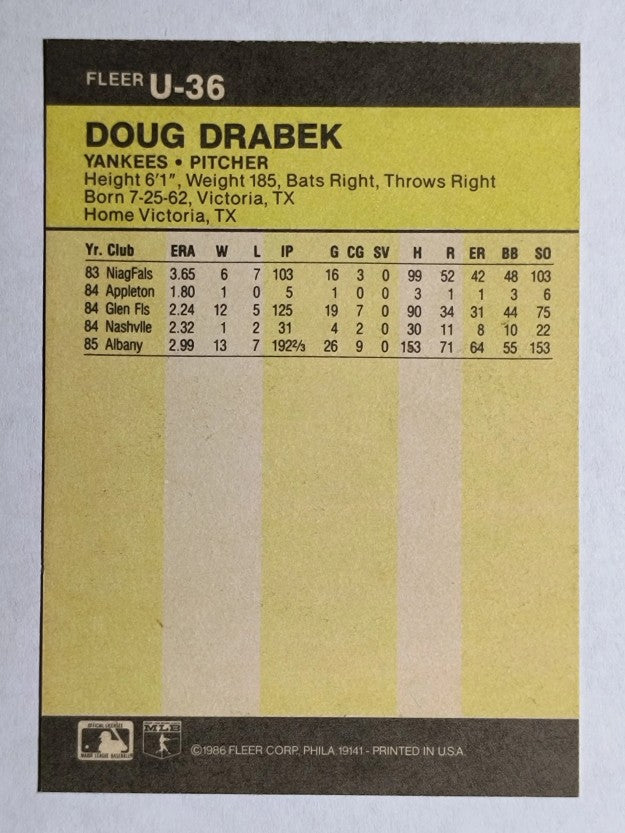 1986 Fleer Update #U36 Doug Drabek XRC