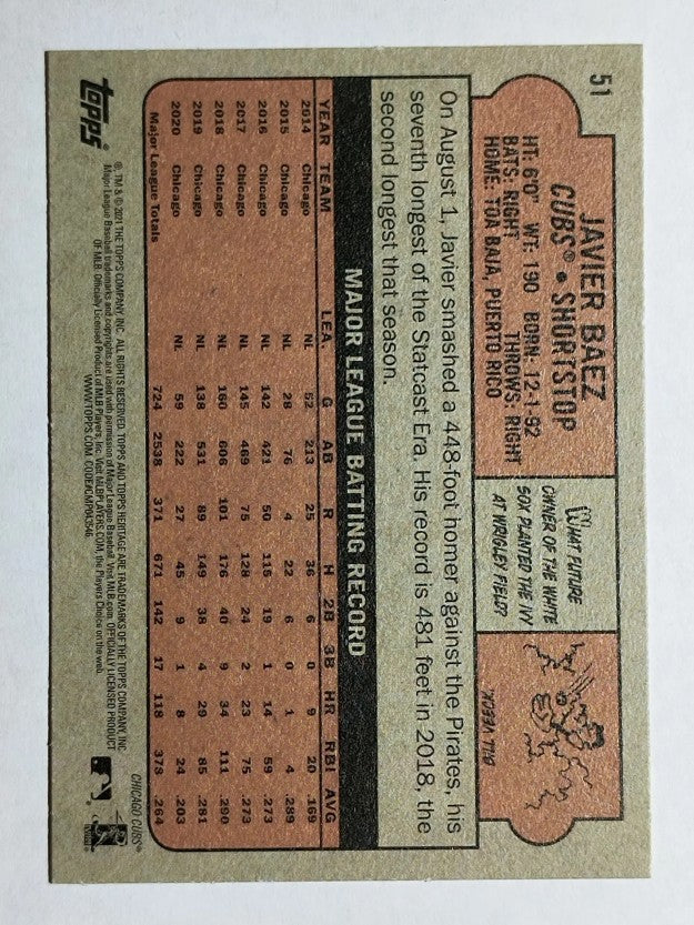 2021 Topps Heritage #51 Javier Baez