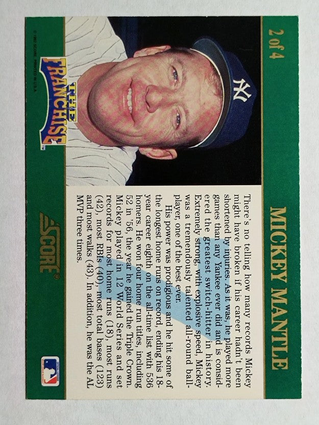 1992 Score Franchise #2 Mickey Mantle