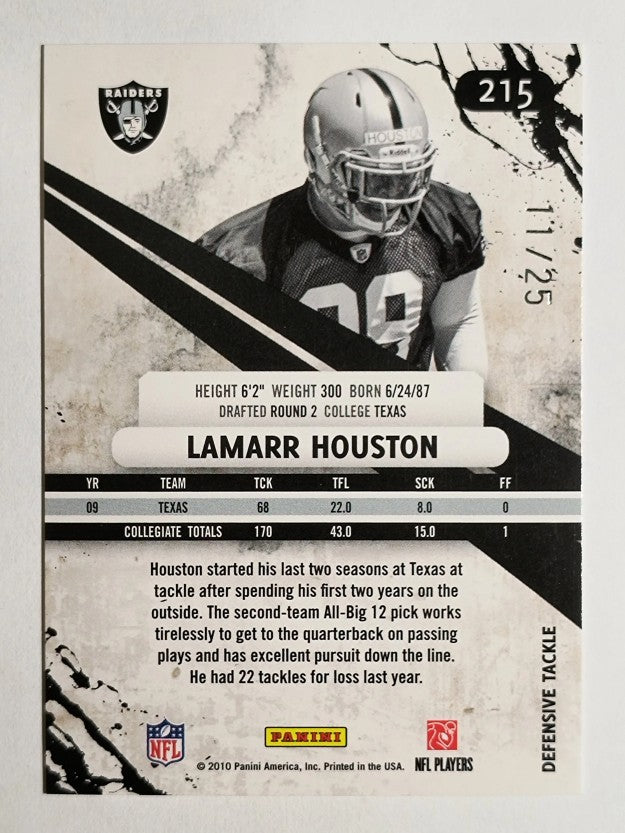 2010 Rookies and Stars Longevity Parallel Platinum #215 Lamarr Houston