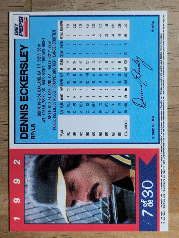 1992 Pepsi Diet MSA #7 Dennis Eckersley