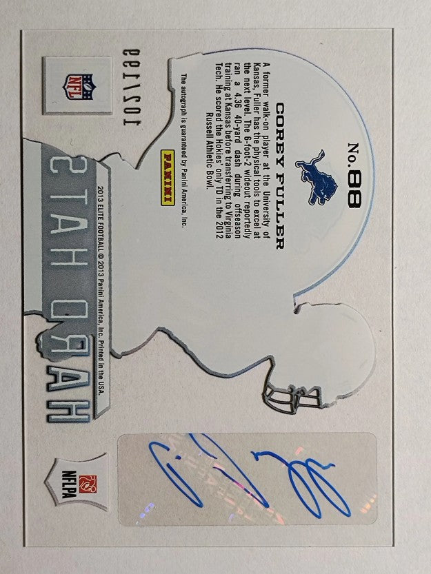 2013 Elite Rookie Hard Hats Autographs #88 Corey Fuller/199