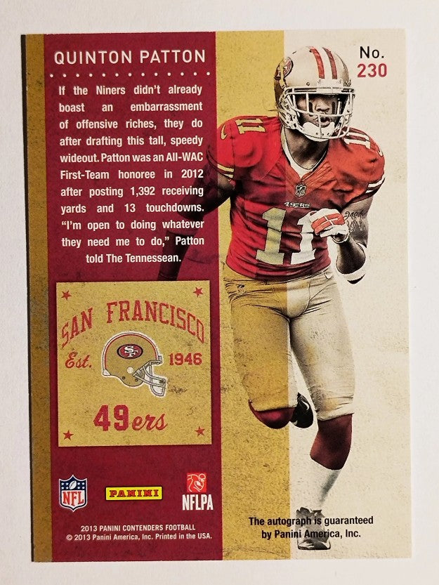 2013 Panini Contenders #230A Quinton Patton AU RC