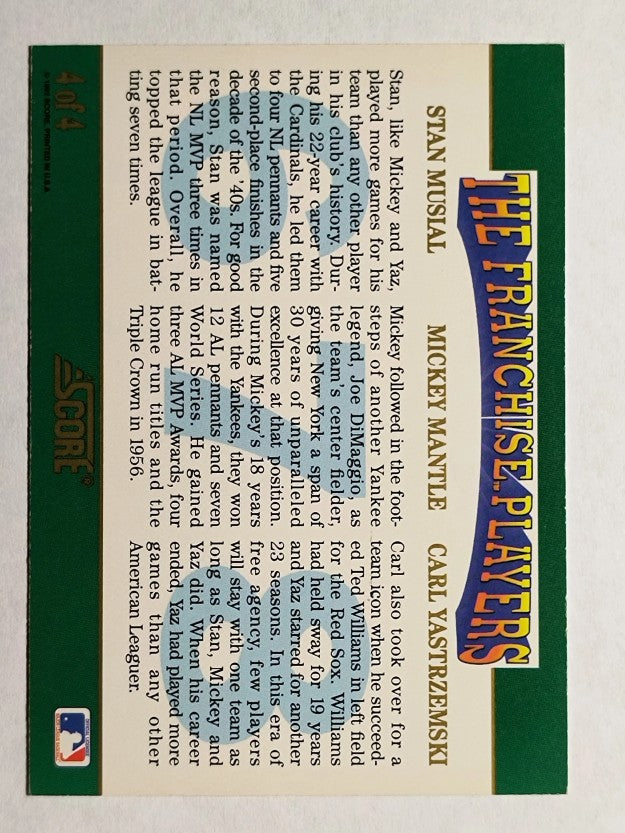 1992 Score Franchise #4 Stan Musial/Mickey Mantle/Carl Yastrzemski