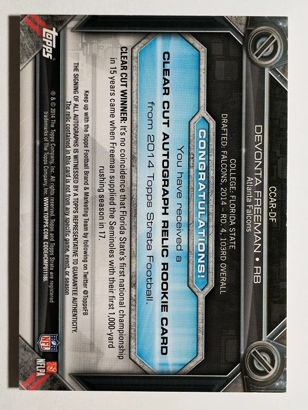 2014 Topps Strata Clear Cut Rookie Relic Autographs Sapphire Devonta Freeman