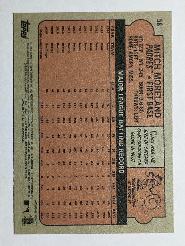 2021 Topps Heritage #58 Mitch Moreland