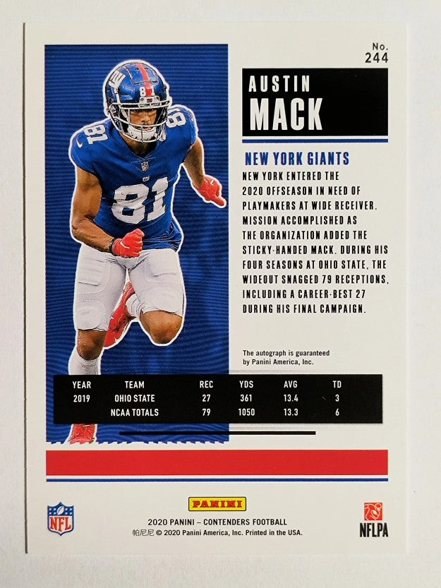 2020 Panini Contenders #244 Austin Mack AU RC