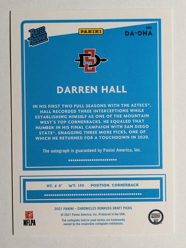 2021 Chronicles Draft Picks Donruss Rated Rookies Autographs #8 Darren Hall