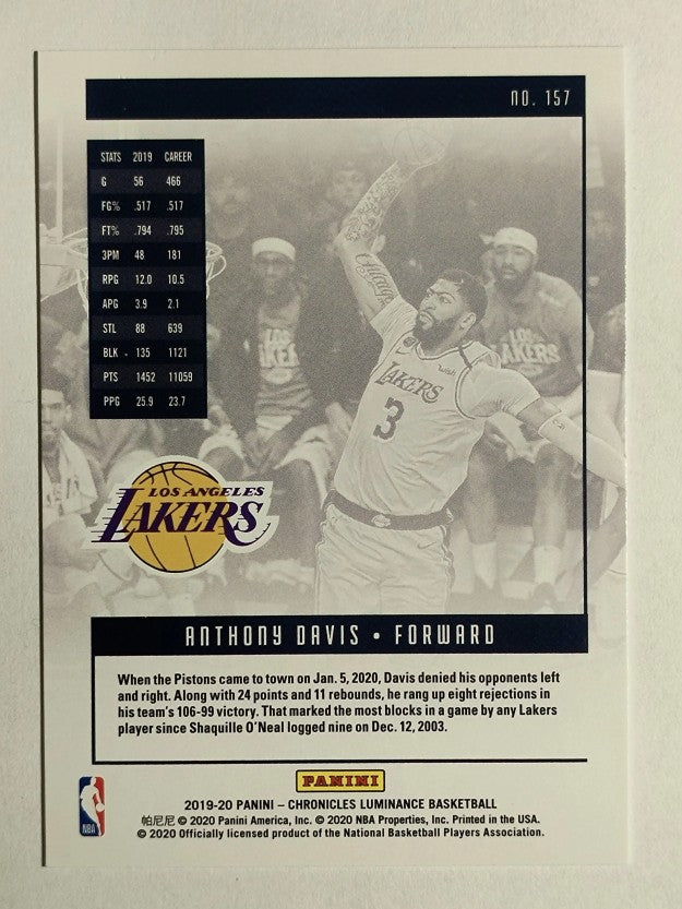 2019-20 Panini Chronicles #157 Anthony Davis/Luminance