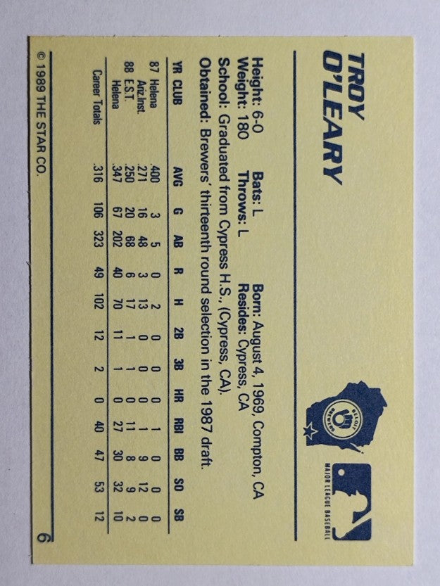 1989 Star #6 Troy O'Leary