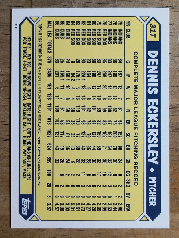 2001 Topps Traded #T125 Dennis Eckersley 87