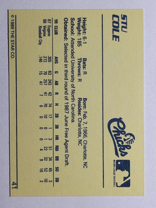 1989 Star #41 Stu Cole
