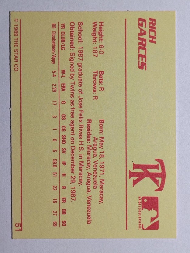 1989 Star #51 Rich Garces