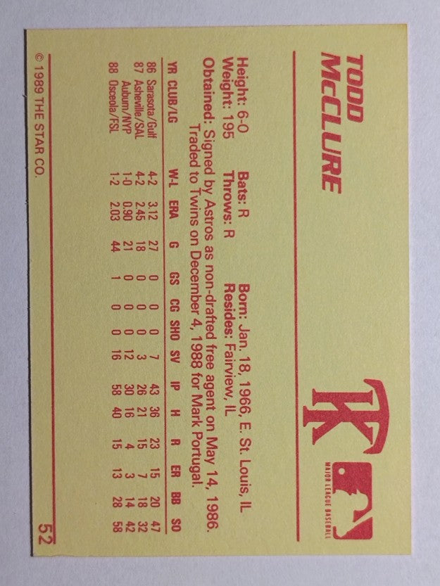 1989 Star #52 Todd McClure
