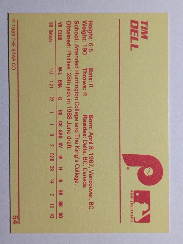 1989 Star #54 Tim Dell