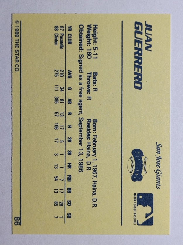 1989 Star #86 Juan Guerrero