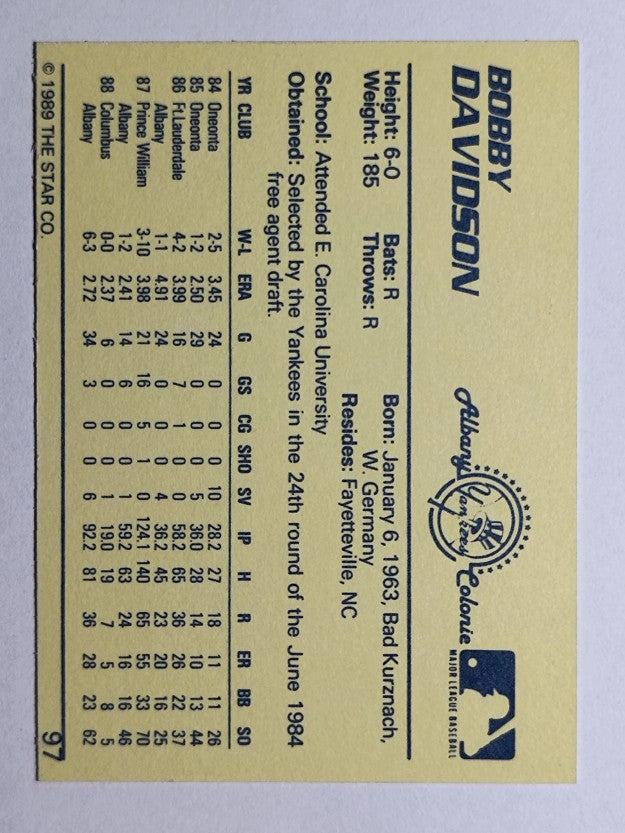 1989 Star #97 Bobby Davidson