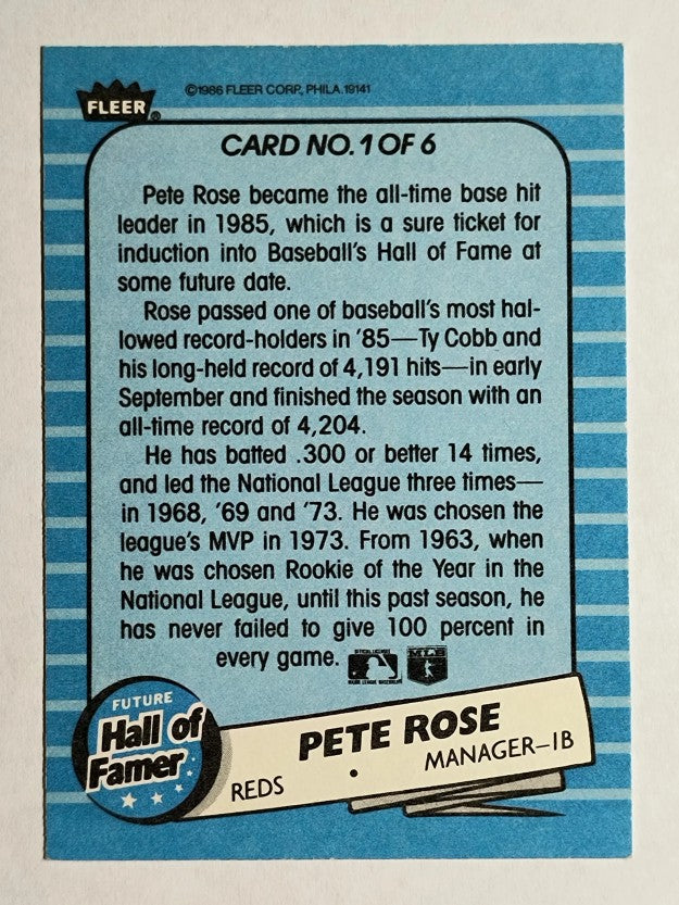 1986 Fleer Future Hall of Famers #1 Pete Rose