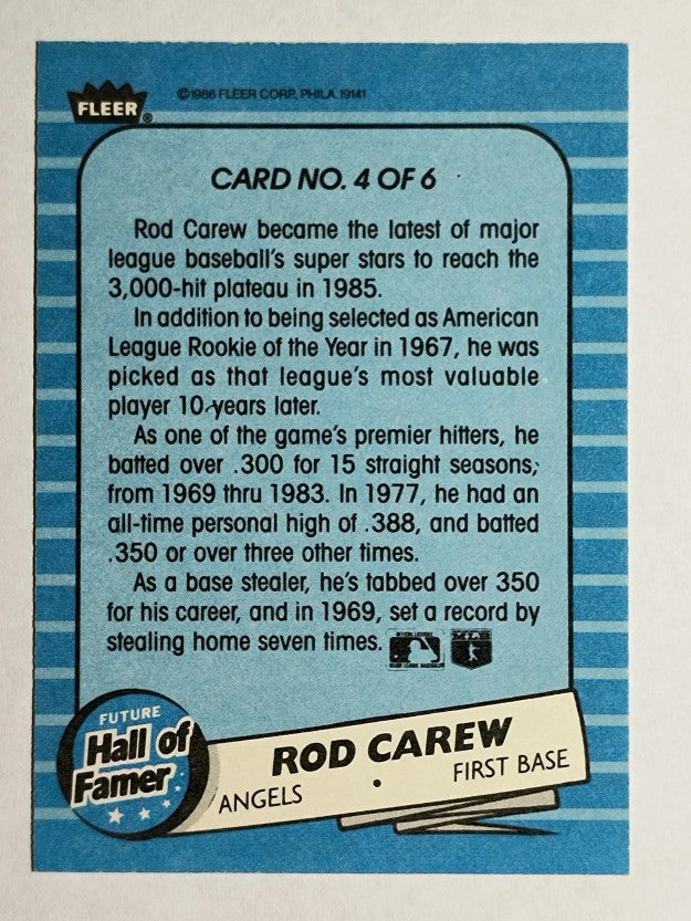1986 Fleer Future Hall of Famers #4 Rod Carew