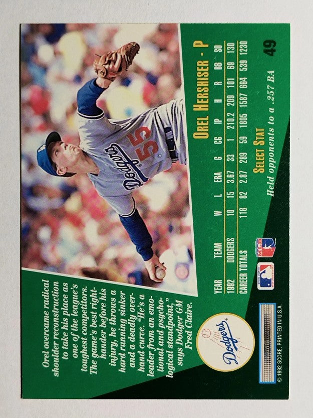 1993 Select #49 Orel Hershiser