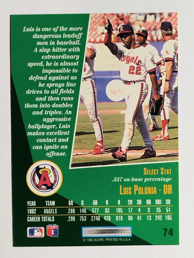 1993 Select #74 Luis Polonia