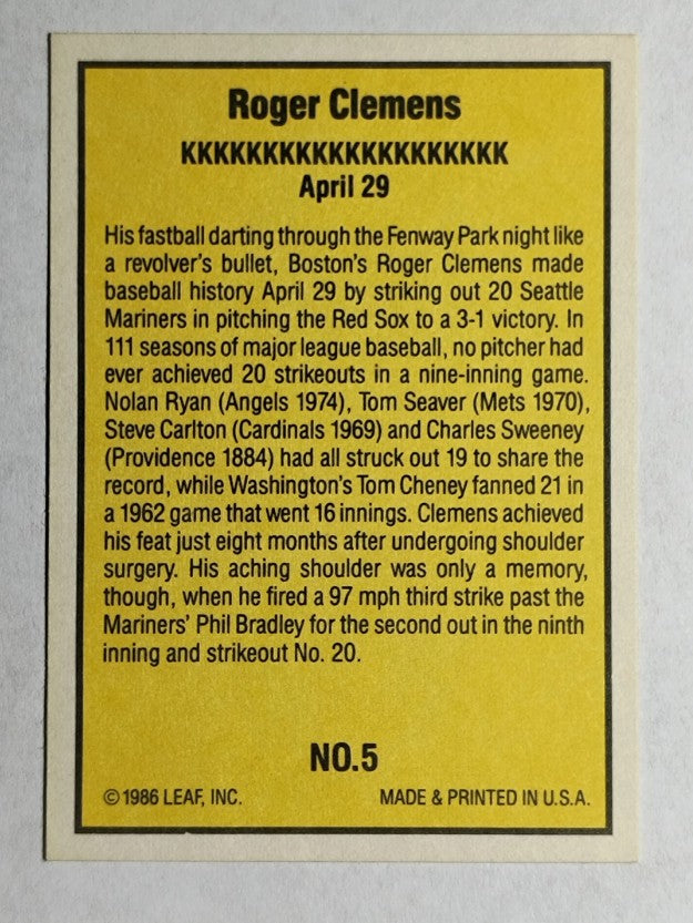 1986 Donruss Highlights #5 Roger Clemens