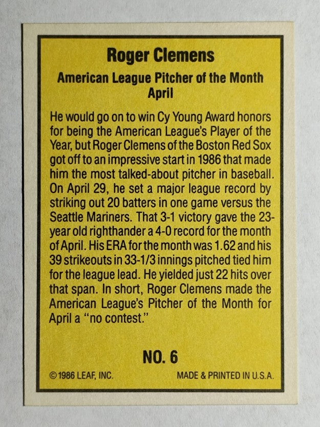1986 Donruss Highlights #6 Roger Clemens