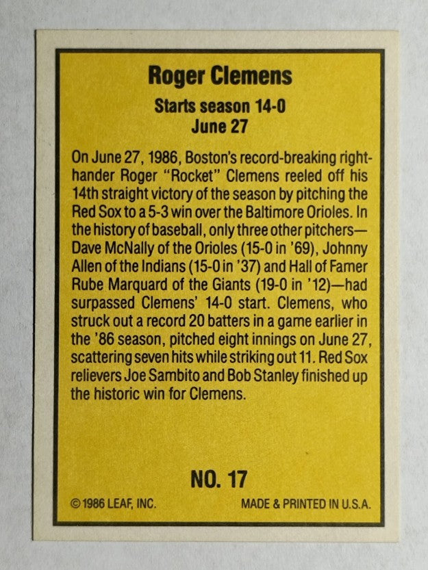 1986 Donruss Highlights #17 Roger Clemens